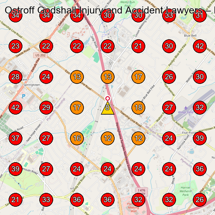 Ostroff Godshall Injury and Accident Lawyers GeoGrid visibility map for Dance School in Norristown